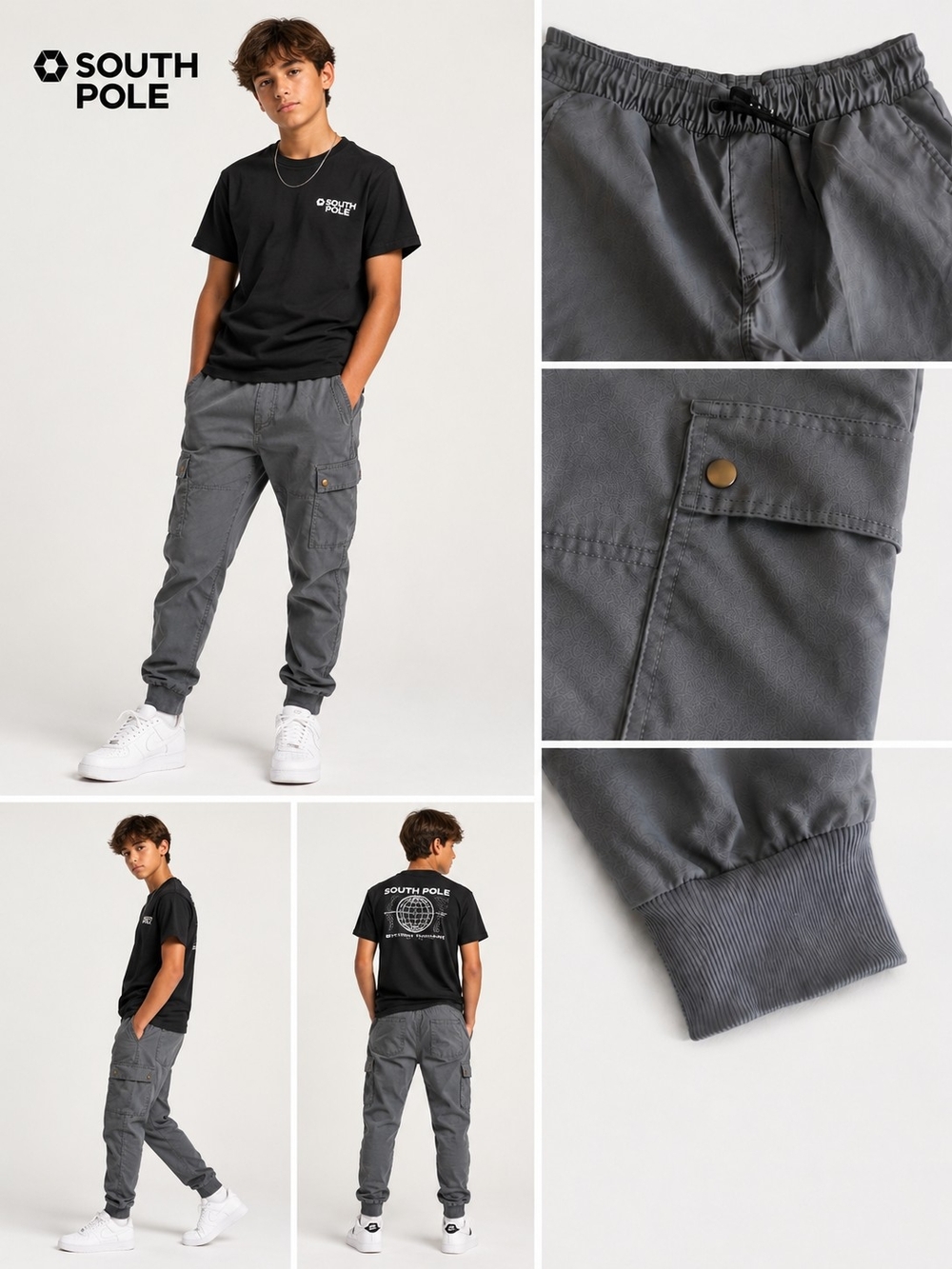South Pole Boys Charcoal Gray Cargo Joggers